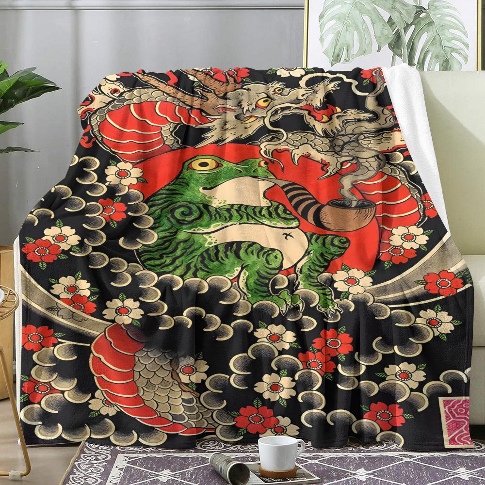 Japanese Samurai Throw Soft Flannel Throw Summer AC Blanket Lightweight Cool Nap Blanket for Sofa Bed Couch Travel
