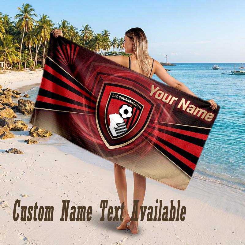 Bournemouth Football Design Beach Towel Custom Text Large Towel for Beach Vacation