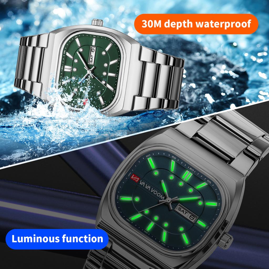 New Men Watches 40mm Square Quartz Movement Analog Diving Series Clock Black Stainless Steel Top Brand Watch for Men