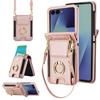 Ring Holder Bracelet Cards Slot Crossbody Leather Phone Case for Samsung Galaxy Z Flip 7 6 5 4 3 Flip7 FE Lanyard Wallet Cover
