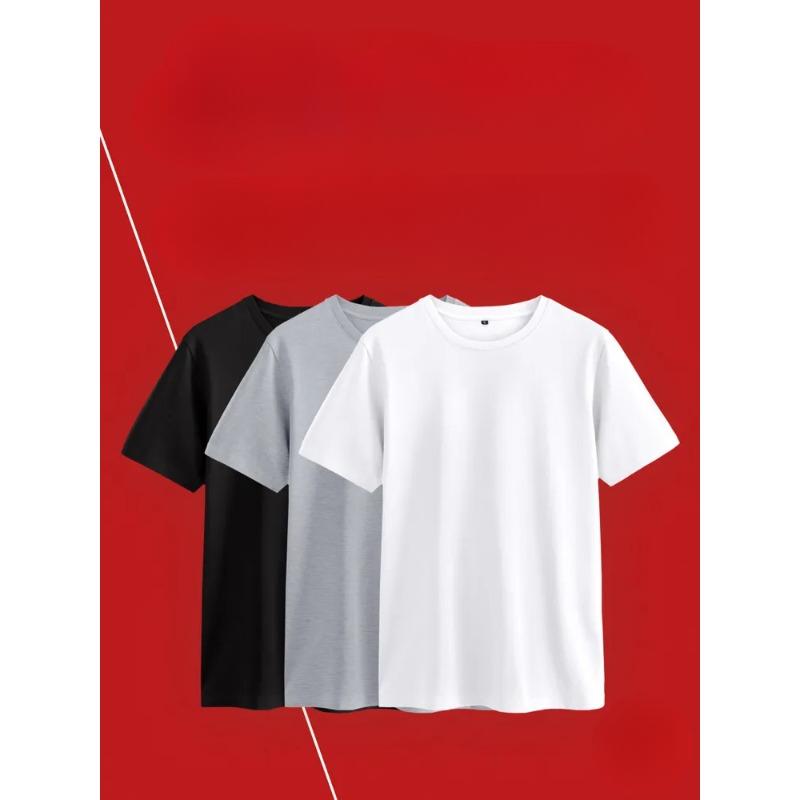 

Летние футболки с круглым вырезом, 3 штуки, из чистого хлопка, модные повседневные мужские футболки с коротким рукавом 3XL