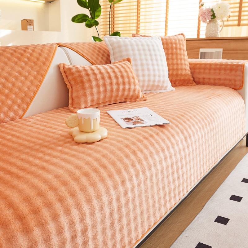 Plush Sofa Cover Thickened Warm Non-Slip Living Room Sofa Cushion Plaid Skin-Friendly Velvet Sofa Backrest Armrest Towels