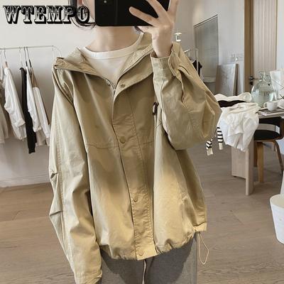 Women's Work Coat Hooded Spring and Autumn New Style Loose Retro Simple Style with Shoulder Sleeves Top Coat