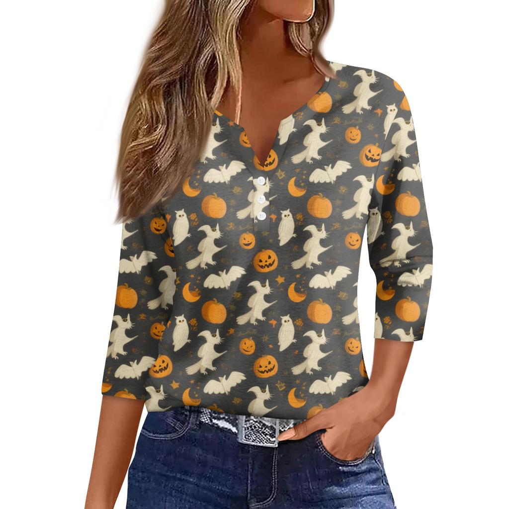 Women's Casual Fashion Sexy Comfortable V-Neck Halloween Seven Sleeve Top