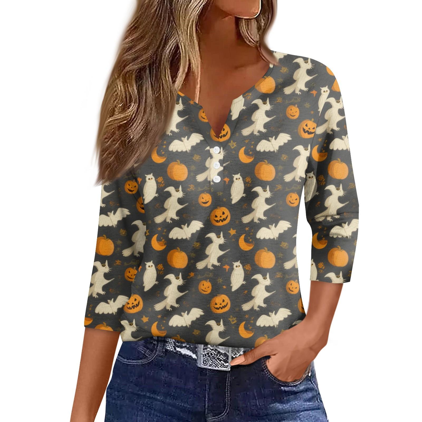 

Women s Casual Fashion Sexy Comfortable V-Neck Halloween Seven Sleeve Top XXXL