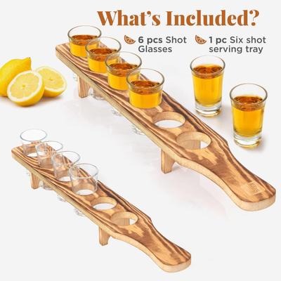 Wine Glass Rack 6 Small Wine Glasses Wooden Wine Holder Shot Serving Tray for Whiskey Vodka Tequila Good Helper for Parties Home Bar Restaurant