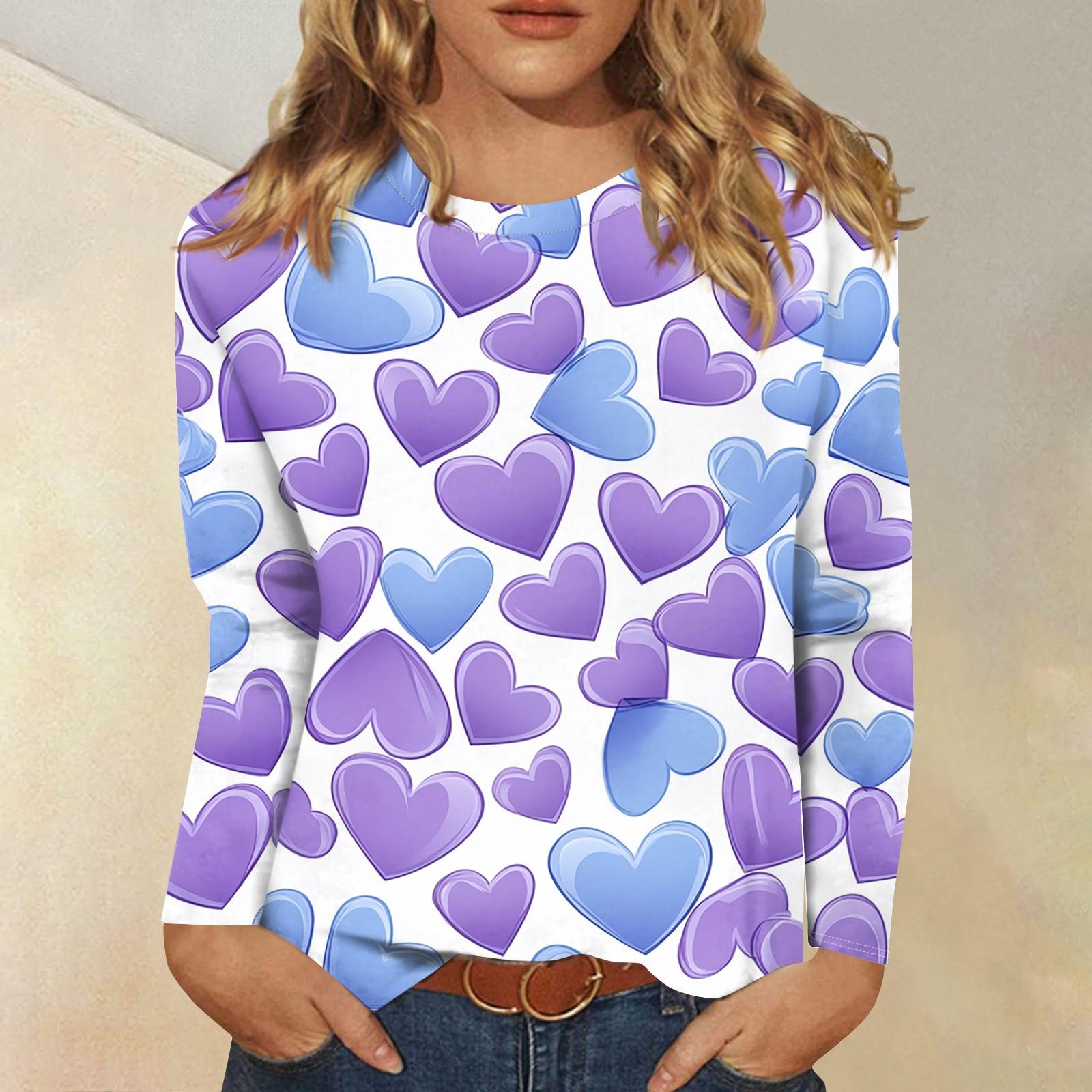 

Рубашки с длинным рукавом для женщин Милые принты Футболки Блузки Повседневные Большие размеры Базовые топы Пуловеры День святого Валентина XXL