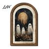 Decorative Shelf Ghost Art Halloween Wall Decor, Cute Table Sign, Vintage Arch Framed Tabletop Decoration Picture, for Mantel Living Room Bedroom