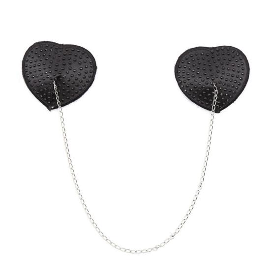 Sexy Women Chain Nipple Cover Rhinestone Heart Shape Reusable Breast Stickers