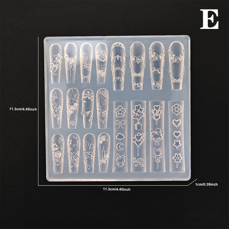 Nail Silicone Mold Cartoon Bow Flower Beads Line Carving Mold 3D Stamping Plate Nails Stencils Diy Manicure Tools Nail Art