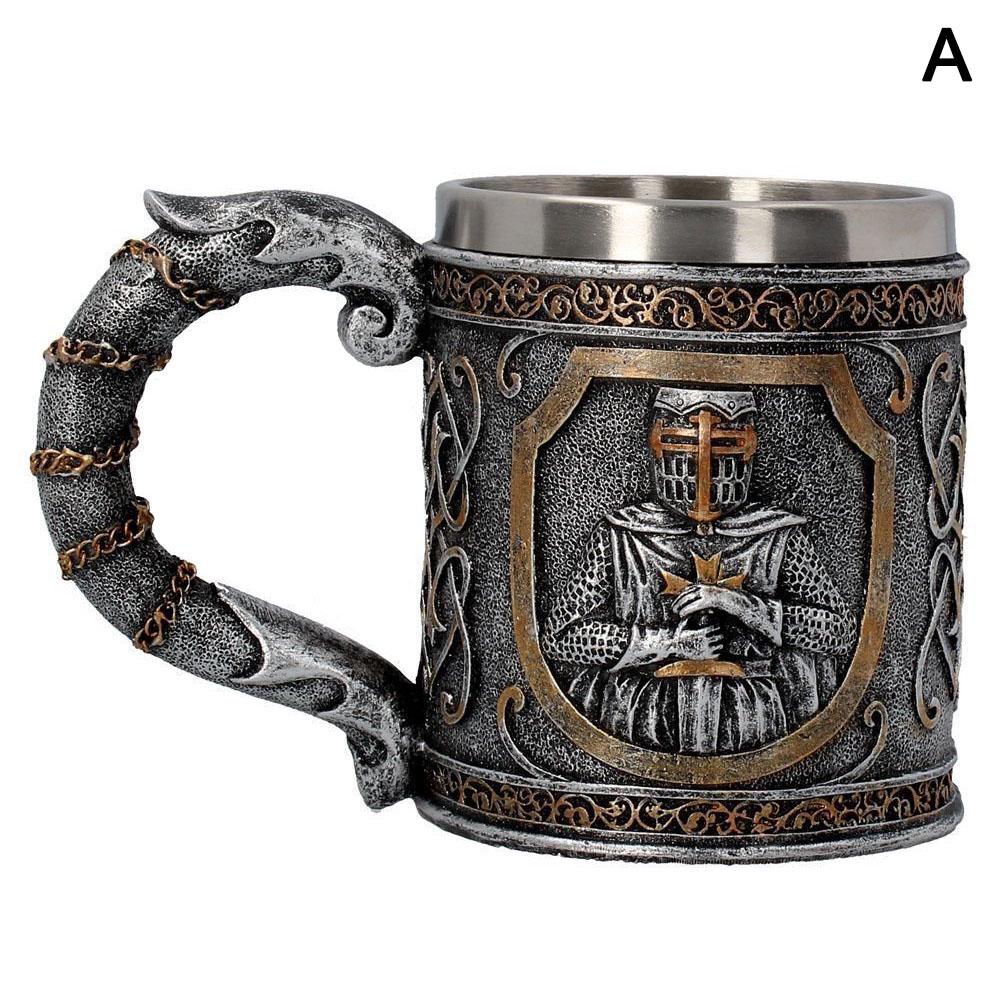 Knight Skull Beer Mug Vintage Cup Creative Relief Personalized Cup Drinking Cup Stainless Steel Halloween Gift Beer Goblet