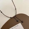 Simple Retro Diamond-shaped Coffee-colored Crystal Beaded Tassel Necklace for Women Temperament Stainless Steel Jewelry Gifts