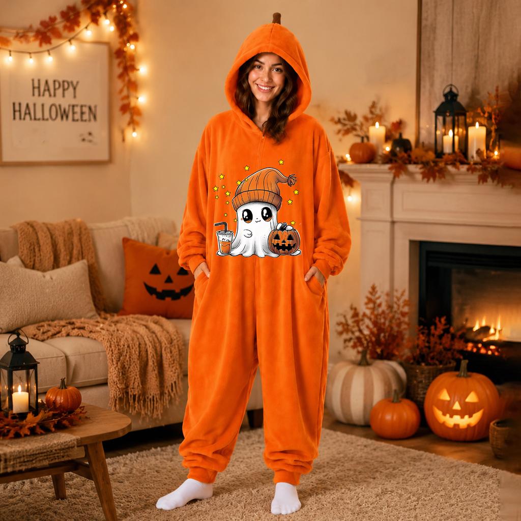 Women's Halloween Printed Flannel Loungewear Set