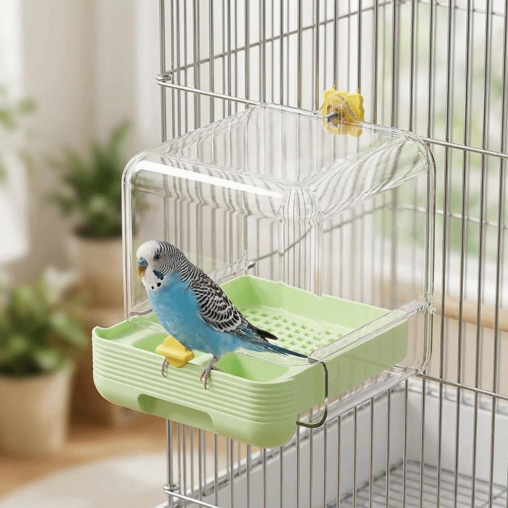 Transparente 2-in-1 Papageien-Badebadewanne mit Schublade Vogelkäfig-Futterspender Ausziehbarer Wellensittich-Badebadewanne Garten
