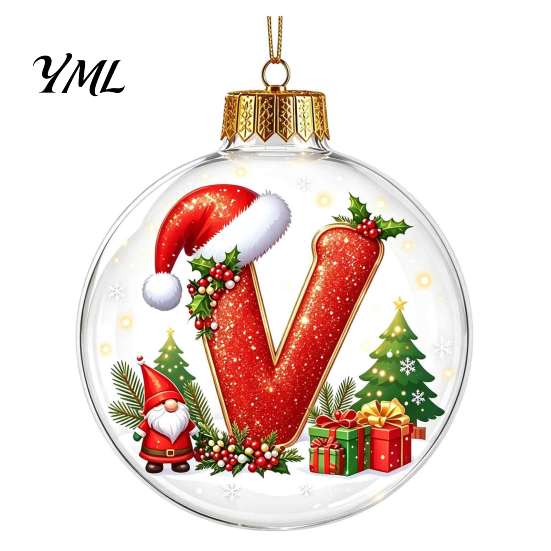 Festive Party Decor Accessories 26?Letter Acrylic Christmas Ball Ornament, 3D Crystal Style Alphabet Winter Holiday Supplies Hanging Pendant,