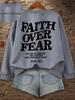 Casual Women's Hoodies Faith Over Fear Letter Printing Sweatshirts Fleece Warm Comfortable Pocket Pullovers Autumn Streetwear