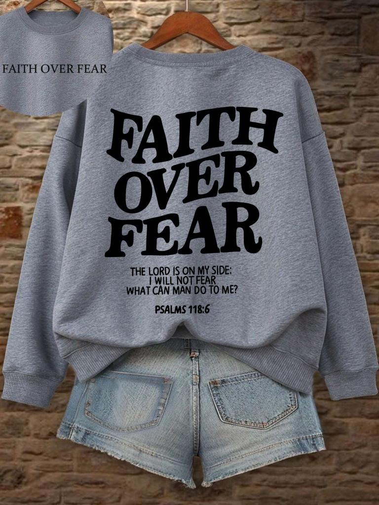 Casual Women's Hoodies Faith Over Fear Letter Printing Sweatshirts Fleece Warm Comfortable Pocket Pullovers Autumn Streetwear