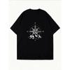 Damen Kurzarm T-Shirt Weiß Kompass- und Bergdruck Lässig Outdoor-Bekleidung
