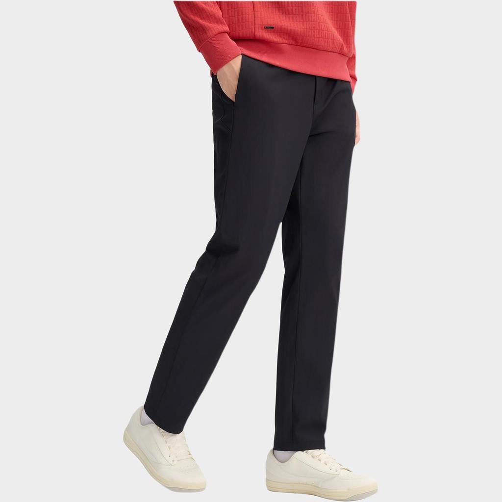 FILA BLUE Minimalist Style Fleece Lined Solid Color Thermal Skin Friendly Straight Fit Casual Pants Men's Jet Black F11M512801F-BK