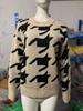 Autumn Winter Houndstooth Knitted Sweater for Women Round Neck Design Niche Pullover Slimming Knit Top Outerwear Luxurious Relaxed Versatile Top