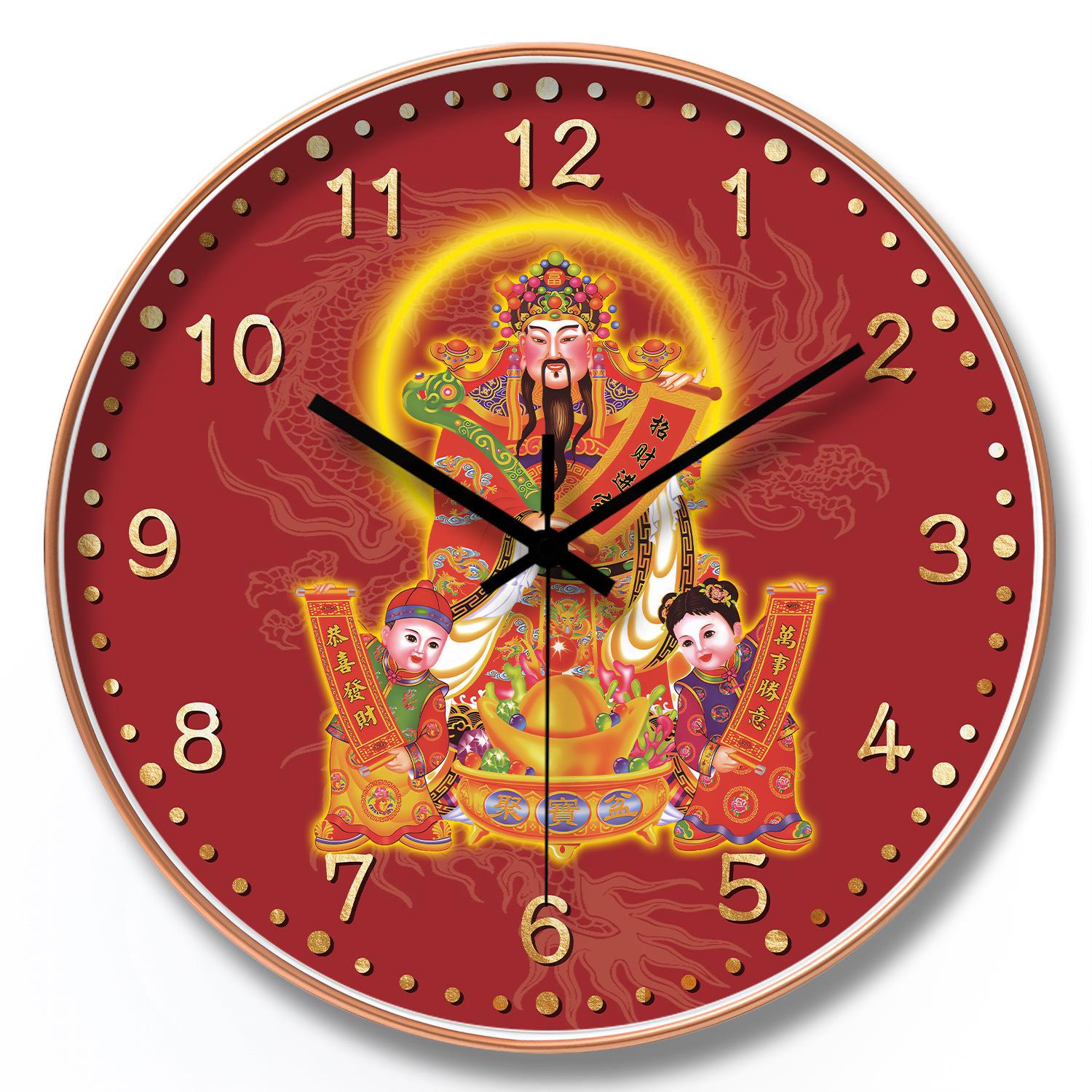 

16-дюймовые 40 см настенные часы в китайском стиле Бог богатства часы для гостиной бытовые бесшумные часы 16 inch CJ008 gold frame black needle