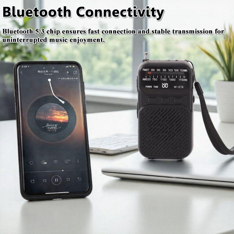 Mini Portable Pointer FM AM Radio LED Flashlight Stable Signal DSP Radios Rechargeable Bluetooth Speaker Earphones Listening Ra