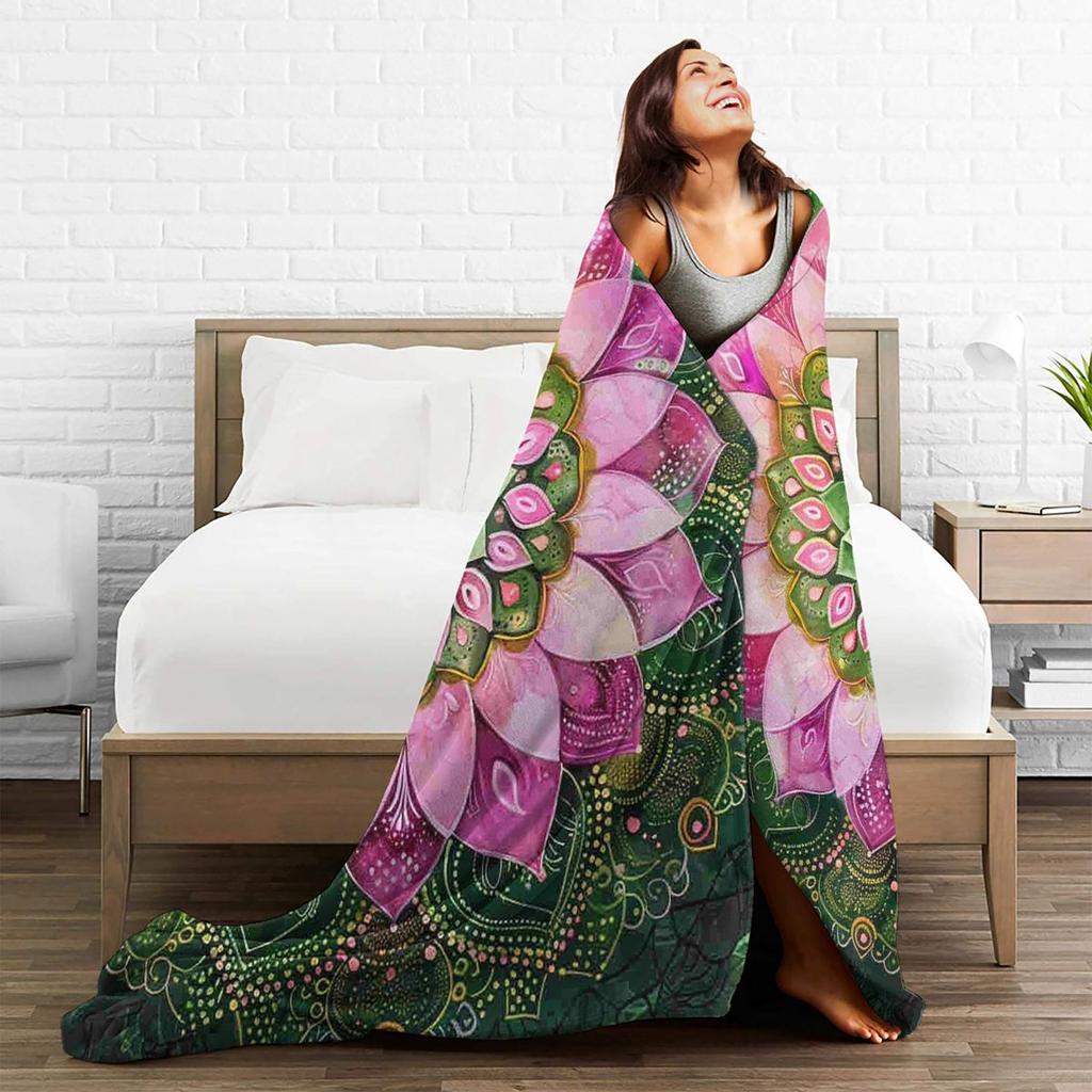 Mandala Yoga Flower Bohemia Meditation Nature Blankets Soft Warm Flannel Throw Blanket Plush for Bed Living Room Picnic Home