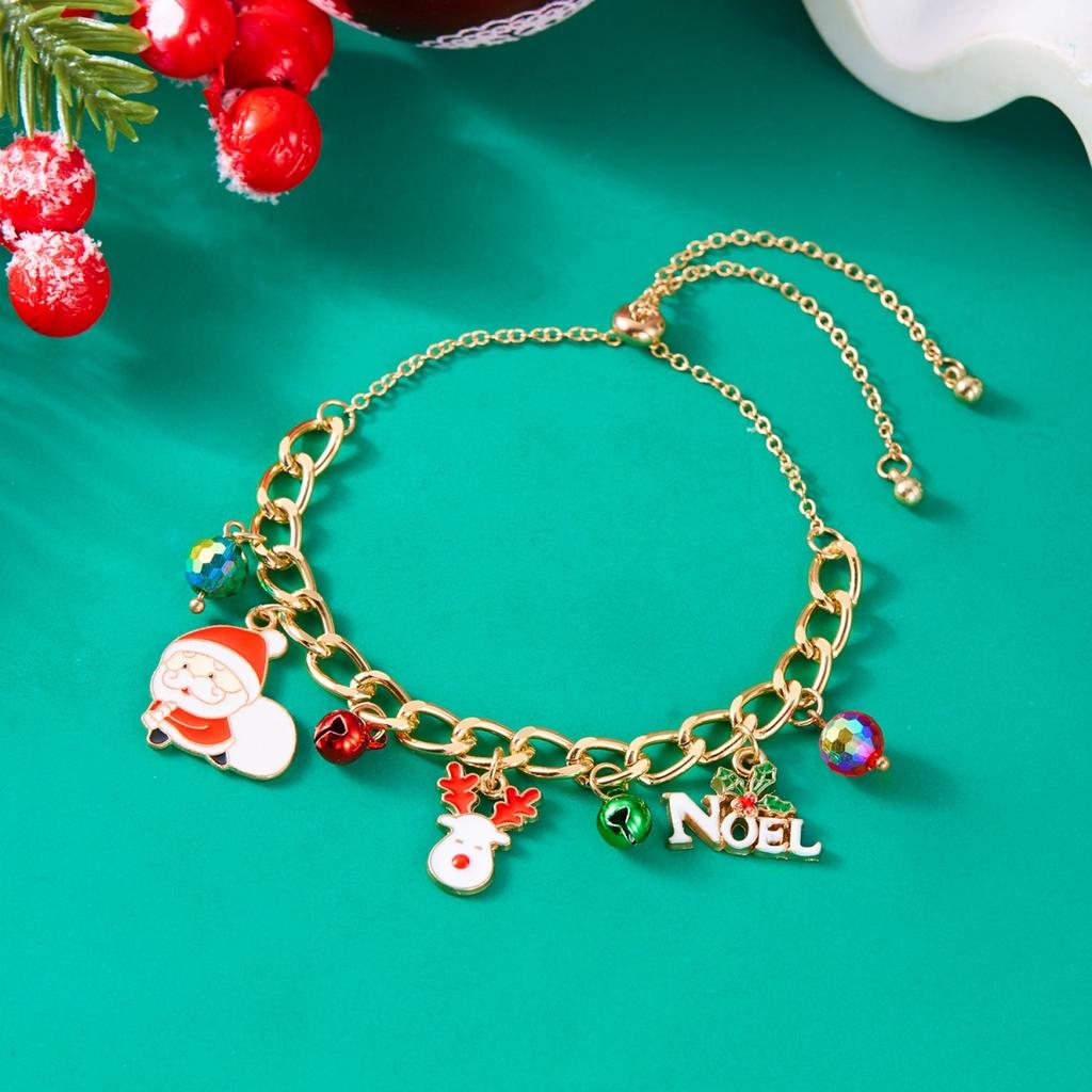 Christmas Bell Santa Claus Tree Deer Wreath Snowman Gift Box Crystal Pendant Bracelet Xmas Chain Bangles For Women Men Jewelry