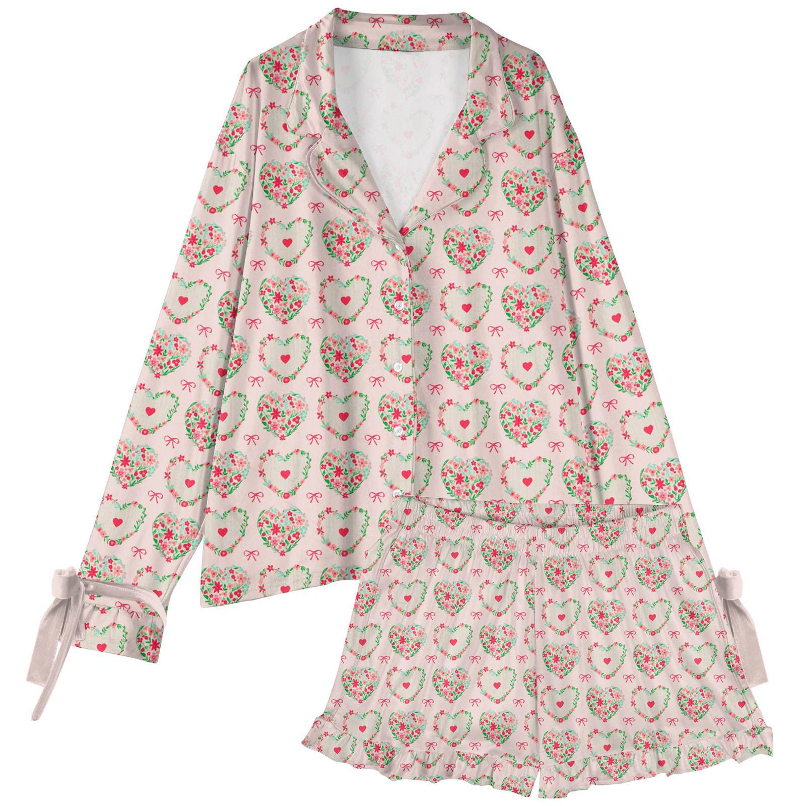 

Женский костюм из 2 предметов с принтом, топ на пуговицах с длинными рукавами, широкие брюки, комплект, пижамный домашний повседневный костюм L бежевый