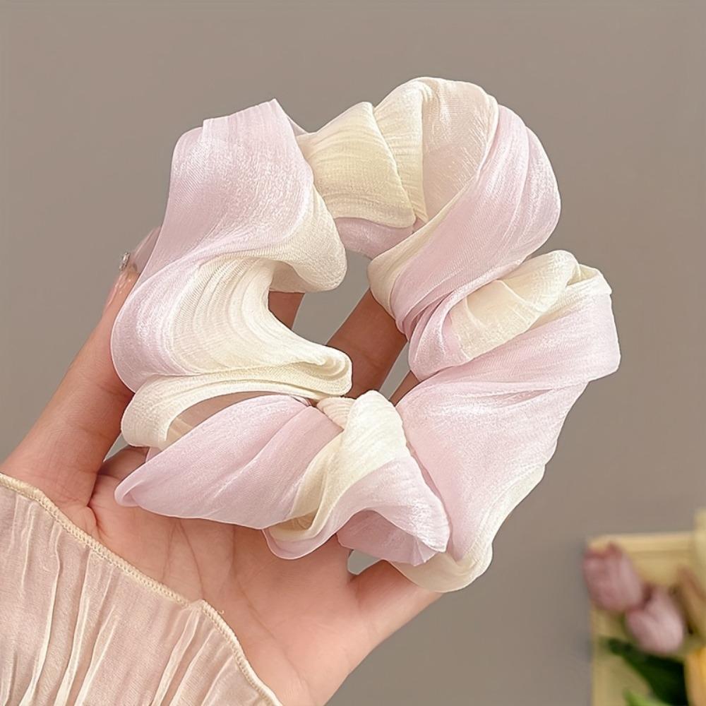 

Super Fairy Gentle Large Intestine Hair Circle Pearl Mesh Double Splicing Women s High and Low Ponytail Hair Rope Rubber Band розовый