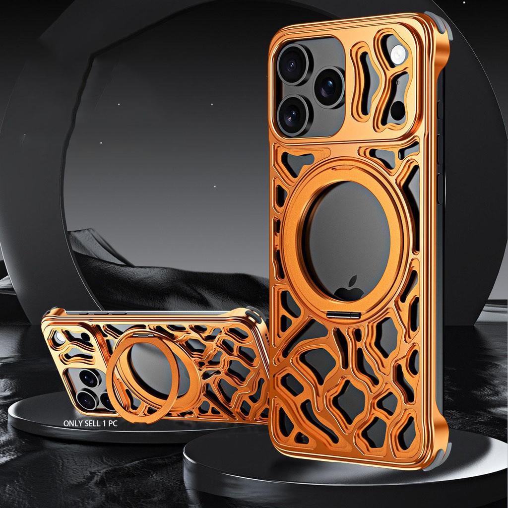 For IPhone 16 17 Pro Max 360° Rotating Stand, Gaming Cooling Magnetic Car Mount Borderless Cool Design Aluminum Shell.
