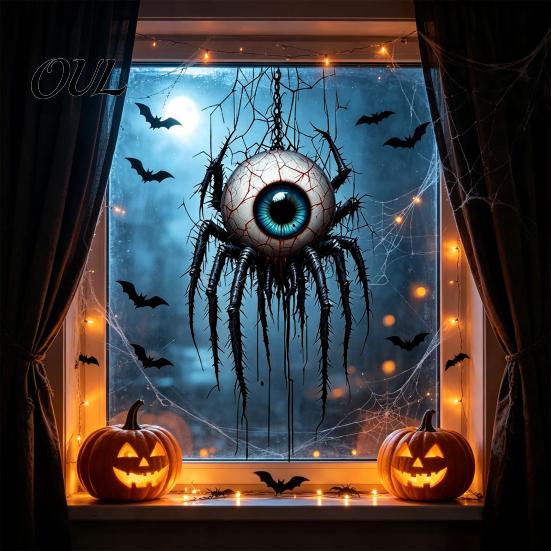 Festive Party Supplies for Halloween Castle Pet Static Cling Window Stickers, Spooky Bat Pumpkin Easy Peel Stick Wall Art Floral Glass Decals,