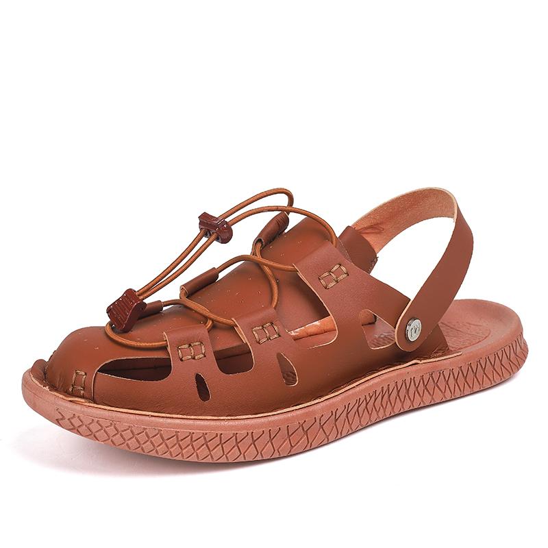 

Модные брендовые мужские сандалии, летние высококачественные кожаные сандалии, мужские пляжные римские сандалии, удобные мужские повседневные туфли большого размера 44 коричневый