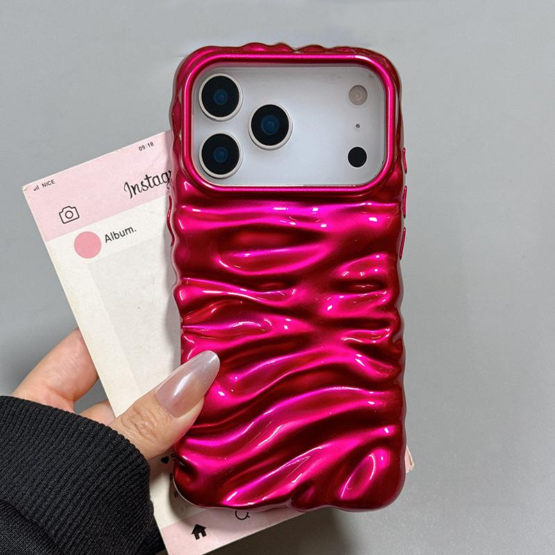 

Простий Популярний 3D Кремовий Текстурний Чохол для Телефону Для iPhone 17 Pro Max 16 15 14 Plus 13 Глянцевий ТПУ Задня Кришка Корпус iPhone17 Pro Max Яскраво-рожевий