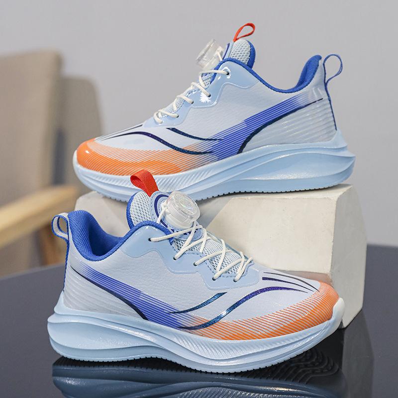 Red Rabbit Rotating Button Classmate Leather Surface Waterproof Middle and Older Children Student Running Shoes Shock Absorption Lightweight Sneakers 