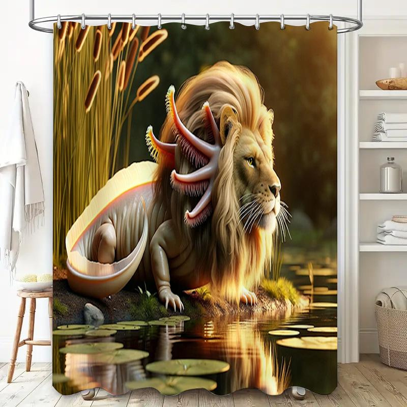 Fantasy Animal Shower Curtain 3D Printed Lion with Tentacles Bath Decorative Waterproof Home Decoration Customizable Size for Ba
