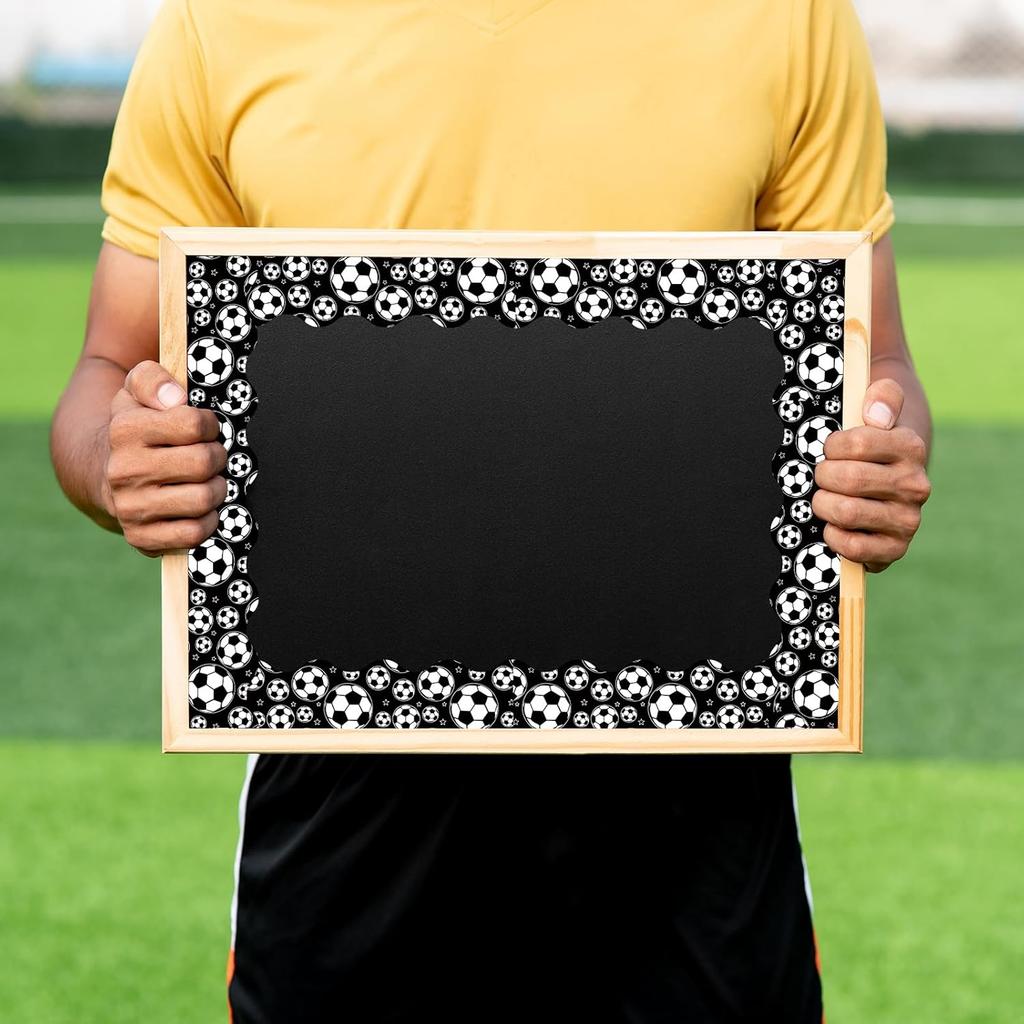 Whaline 69 Ft Soccer Ball Bulletin Board Borders Black White Sport Self-Adhesive Border Trim Scalloped Border Sticker Decals for Home Classroom Party