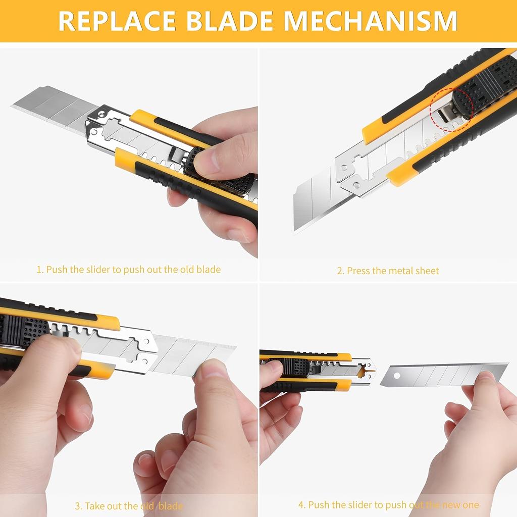 1 Pack Utility Knife Box Cutter Retractable, Blade Storage Design, Extra 2 PCS Snap Off Blades Included, Quick-Change Blades