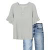 Women's Casual Fashion V-neck Ruffled Trumpet Sleeves Loose Versatile Solid Color Short Sleeves