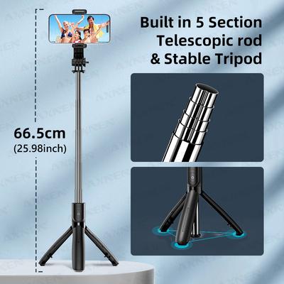 Selfie-Stick Stativ für Handy, Mobiler Ständer Einbeinstativ mit Drahtloser Fernbedienung für iPhone Samsung Huawei Xiaomi Smartphone
