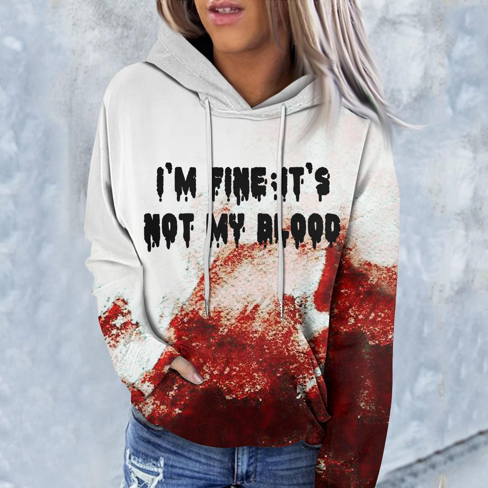 

Женские толстовки с капюшоном, одежда для девочек-подростков, повседневный свитер, пуловер с карманами на Хэллоуин L белый