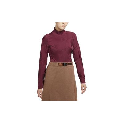 Sportswear Tech Pack Logo Embroidered Tie-Dye Design High Neck Fitted Long Sleeve T-Shirt Women Tops Burgundy DQ6997-638