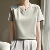 High-Quality Women's V-Neck Short-Sleeve Mercerized Cotton T-Shirt: Non-See-Through, Casual, Sweat-Absorbent, Breathable, Versatile Fit.