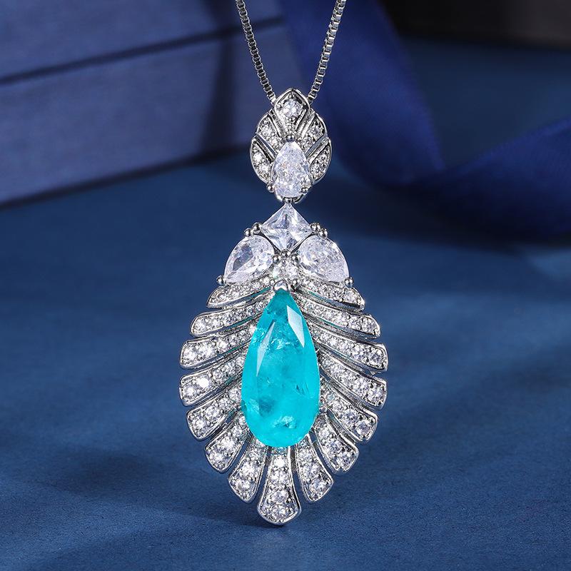 

European and American style fashion jewelry set simulation color treasure jewelry leaf pendant female main stone 8 * 16