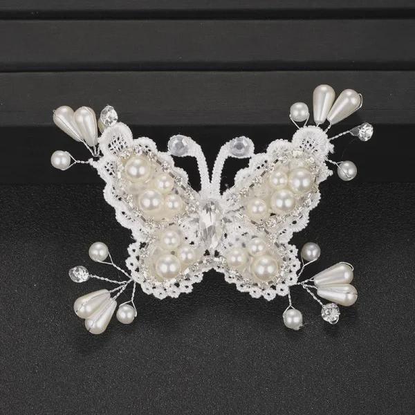 Handmade Korean Bridal Butterfly Hairpin with Floral Embellishments