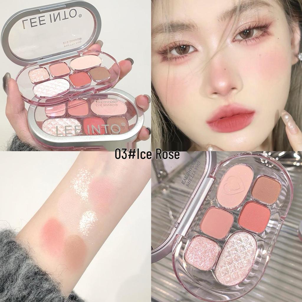 LEEINTO Six-Color Eyeshadow Palette: Long-Lasting Pearlescent, Matte & Glitter Shades.