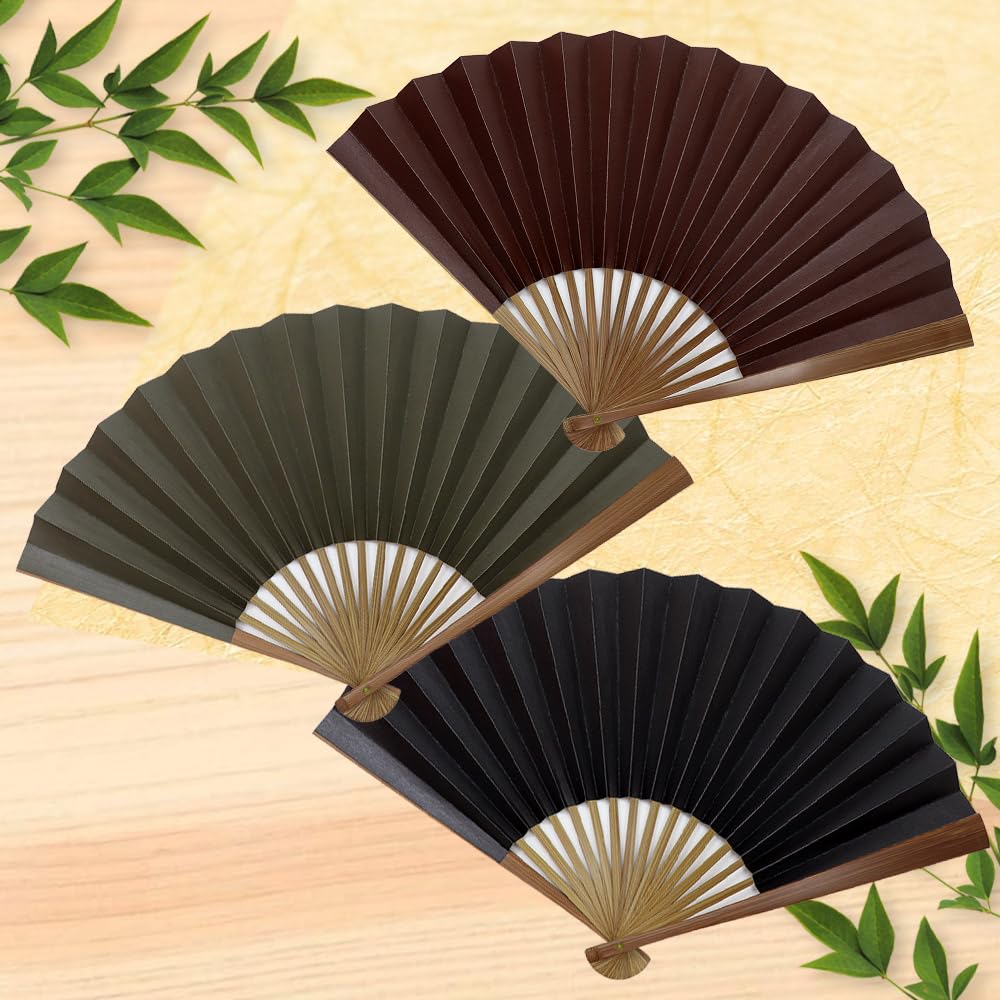 Stylish Business Fan with Fan Bag and Handkerchief Brown [Osaka Choseido] Men's Set, Shibu-Ogi,