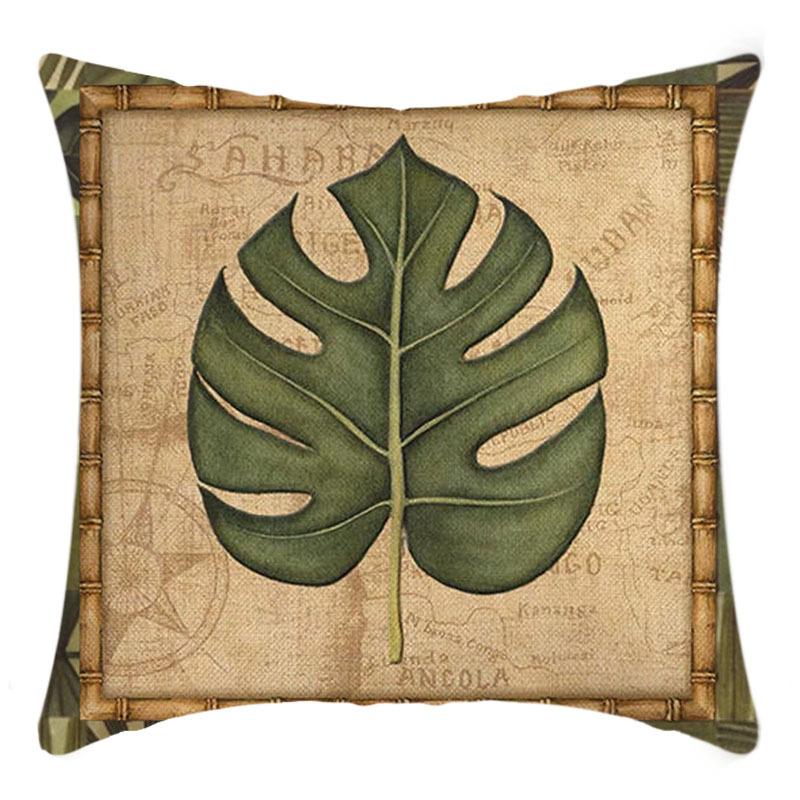 New Green Plant Pillow Cover Antique Decorative Leaf Print Pillow Home Sofa Cushion Cover