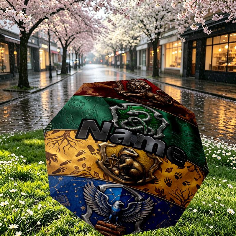 Custom Name Personalized Harry potter Print Umbrella, Auto Open Close, 8‑Rib Sturdy Frame, Commute Camping Hiking Use, Birthday Gift