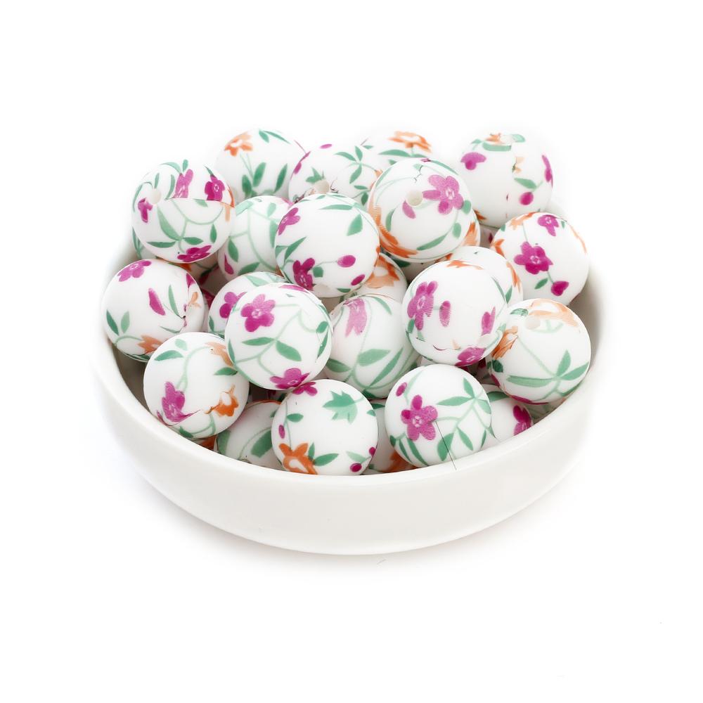 

10Pcs 15mm New Silicone Beads Round Print Colorful Spacer Beads Food Grade Baby Nursing Necklace Pacifier Chain Teether Toys